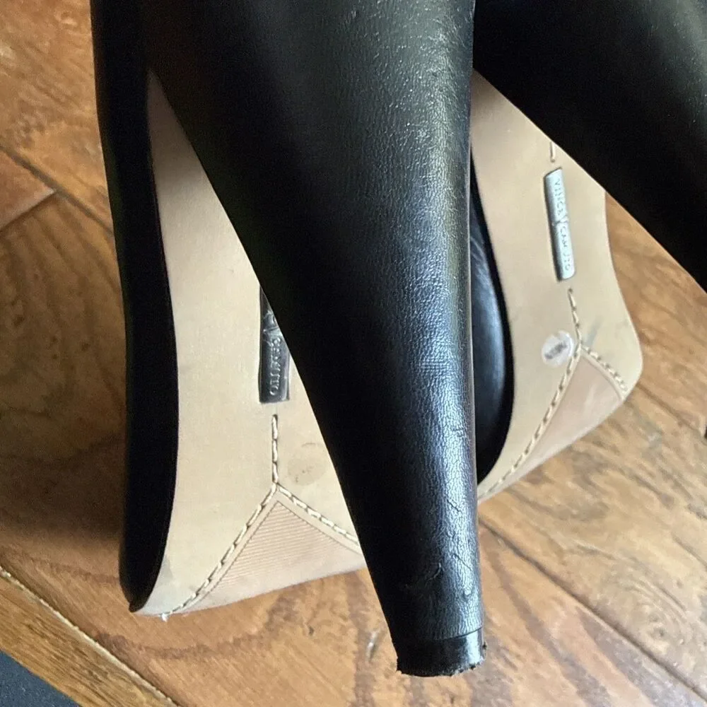 Vince Camuto Peep Toe Leather Shooties VC AMBER Booties Size 7.5 B Black Silver